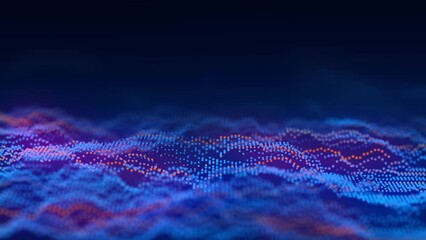 Poster - Dynamic blue wave of particles and lines. Abstract futuristic background. Big data visualization. 3D rendering.