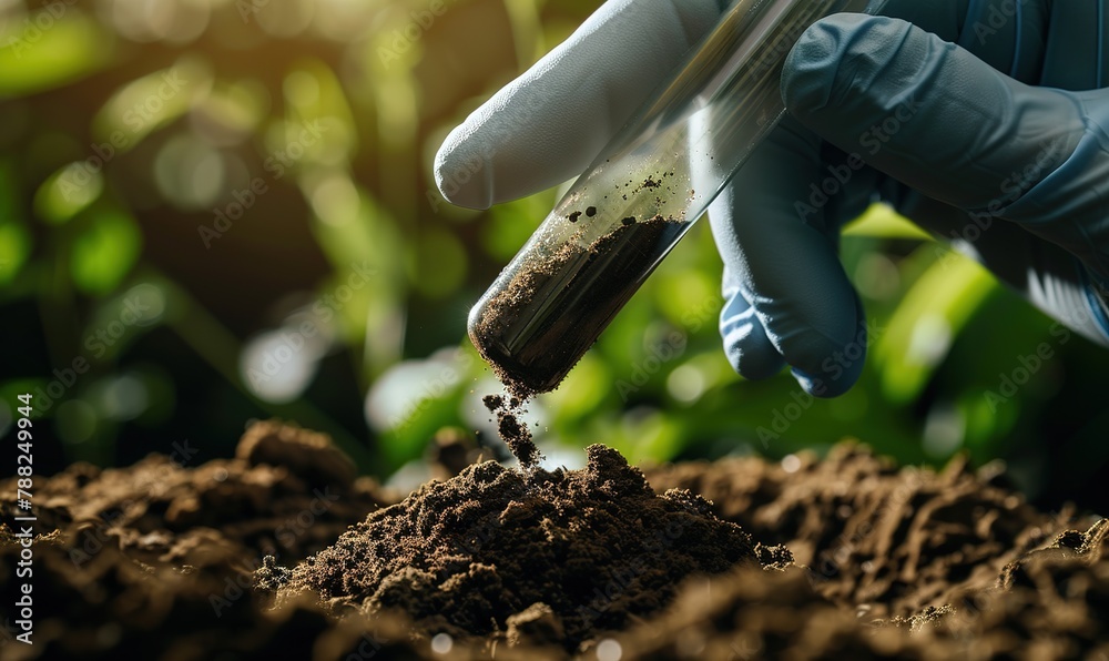 Scientist analyzing soil quality and seedling growth in laboratory test ...