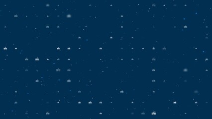 Poster - Template animation of evenly spaced school building symbols of different sizes and opacity. Animation of transparency and size. Seamless looped 4k animation on dark blue background with stars