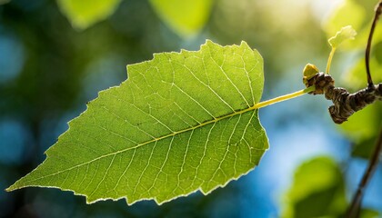 Wall Mural - A captivating close-up of a cottonwood leaf in its springtime glory,