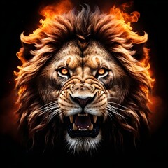 Wall Mural - Lion King roarring in flames...