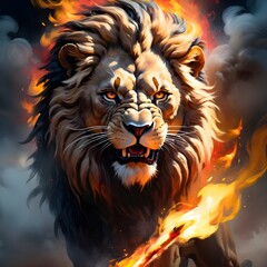 Wall Mural - Lion King roarring in flames...