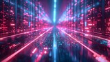 Fototapeta Sawanna - Futuristic Data Stream Neon Lights Tunnel. Concept Neon Lights, Futuristic, Data Stream, Tunnel, Technology