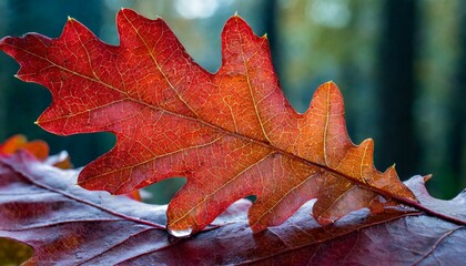 Wall Mural - A regal close-up of a red oak leaf, showcasing its deep red color and elegant shape