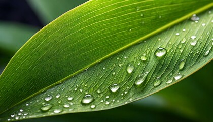 Wall Mural - An elegant close-up of a lily leaf, highlighting its rich green color and intricate texture