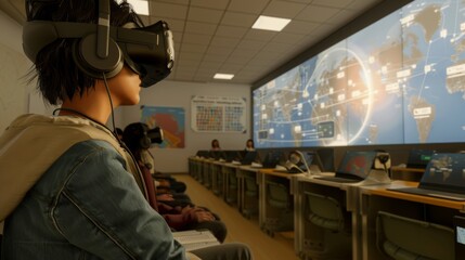 Poster - Person Using Virtual Reality Headset in Classroom