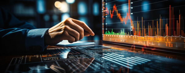 Poster - Businessman Analyzing Stock Market Data Graphs, Financial Investment Strategy, Economic Profit Research, Graph Charts, Trading Marketing Analytics