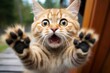 Funny cat photo saying no to camera with paws
