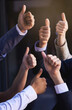 © peopleimages.com - Business people, hands and thumbs up in agreement for collaboration, community and diversity at office. Group, together and arms in air for teamwork, solidarity and company support at workplace