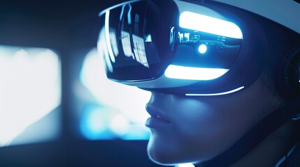 Poster - Virtual reality headset in use, close-up, immersive experience, cutting-edge gaming, future of entertainment