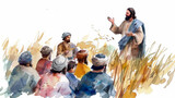 Fototapeta Kosmos - Jesus teaching his disciples the meaning of the parable of the sower through digital watercolor art on a white background.