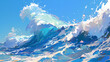 illustration of high waves. blue sea with strong waves close up