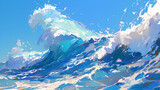 Fototapeta Zwierzęta - illustration of high waves. blue sea with strong waves close up