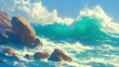 illustration of high waves. blue sea with strong waves close up