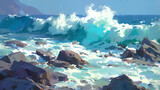 Fototapeta Zwierzęta - illustration of high waves. blue sea with strong waves close up