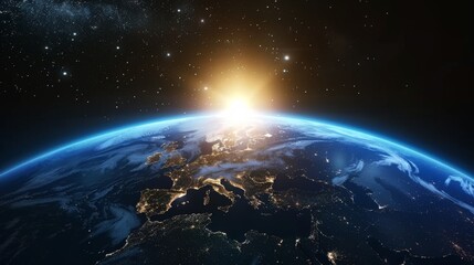Wall Mural - sunrise over earth as seen from space. with stars background
