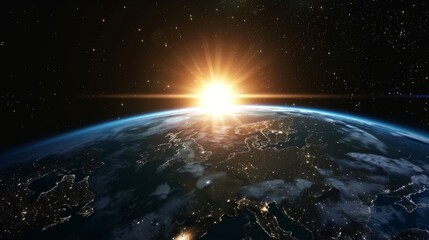 Wall Mural - sunrise over earth as seen from space. with stars background