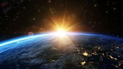 Wall Mural - sunrise over earth as seen from space. with stars background
