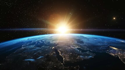 Wall Mural - sunrise over earth as seen from space. with stars background