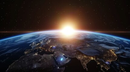 Wall Mural - sunrise over earth as seen from space. with stars background