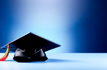 Wall Mural - graduation hat with a diploma on a blue background. getting an education. the end of the school year