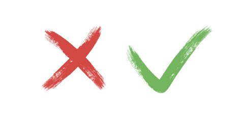 Tick and Cross sign elements. vector buttons for vote, election choice, check marks, approval signs. Red X and green OK symbol icons check boxes. Check list marks