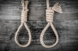 Two rope with noose for suicide on wooden background