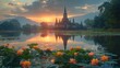As the dawn breaks over the ancient city of Sukhothai, the letters of THAILAND emerge, bathed in the golden light of a new day.