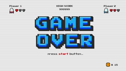 Poster - game over press start button.pixel art .8 bit game.retro game. for game assets in vector illustratio