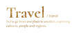 Travel png dictionary word sticker, gold font, transparent background