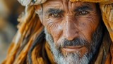 Fototapeta  - A nomad tending to his flock, his weathered face a map of the desert's trialsphoto illustration