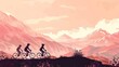 Mark World Bicycle Day with a family cycling in the mountains, promoting healthy living against a mountainous backdrop. Vector illustration with ample copy space