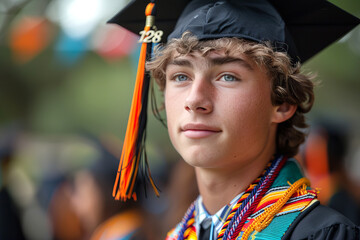 Wall Mural - Portrait of graduate wearing lack cap. Education and graduation theme.