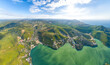 Abrau-Durso, Russia. View of Lake Obrao, mountains, Black Sea and vineyards. Summer. Aerial view