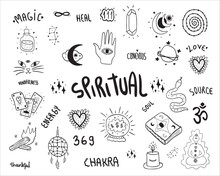 Set Of Esoteric Clip Art Files, Spiritual Vector Line Art Illustrations Mystical,meditation, Witchy Doodles, Occult Graphics
