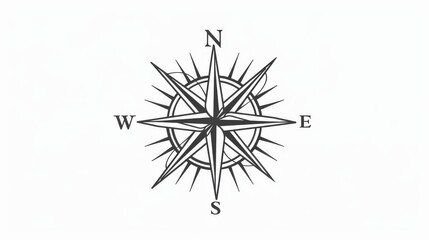 Wall Mural - A simple line drawing of an old-fashioned compass rose, with North and South depicted by arrows on the needle, vector illustration, white background, minimalistic design, monochrome color palette, in 