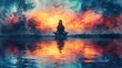 Experience tranquility: Pastel-colored meditation background with a watercolor painting. Women meditate in harmony for International Yoga Day. Ample copy space for postcards and banners.
