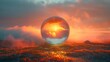 Sorcerers Crystal Ball, futures fog, sunrise, globe of mist and visions untold, encompassing future, morning prophecy, seer s orb 