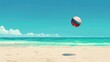 Beach scene with floating volleyball - A serene beach landscape with crystal clear waters and a vibrant volleyball suspended mid-air, giving a sense of summer fun and relaxation