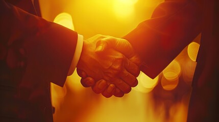 Poster - Handshake over corporate contract, macro view, warm light, seal of trust, business deal 