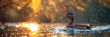A Duck That Has the Sun Shining on It,
A duck in the water with a golden light in the background
