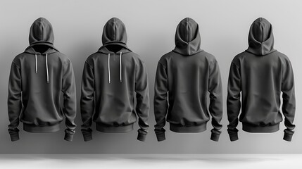 set of black front and back view tee hoodie hoody sweatshirt on transparent background cutout jpeg file mockup template for artwork graphic designphoto illustration