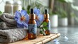 bottles on the background of the spa room skin care serum or natural cosmetics with essential oil face and body beauty concept spa concept place for textimage
