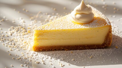 Wall Mural - A slice of lemon cheesecake with a dollop of cream
