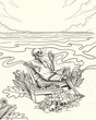 Sketch of a chill skeleton on chair by the sea
