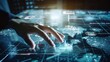 © vlntn - Hand touching virtual panel with infographics.