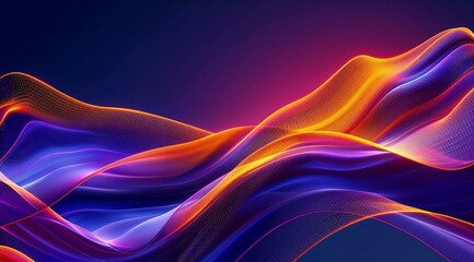 Wall Mural - purple to orange, with the bottom edge of each color forming curved lines that glow slightly. The dark blue background has an abstract feel. It seems like the surface could be touched, and there is a 