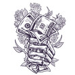 Dollars in hand sticker monochrome
