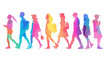 group of people silhouettes diversity concept colorful abstract background on white