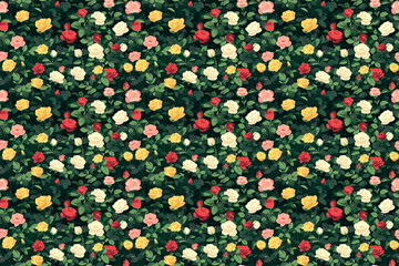 Wall Mural - Rose garden pattern with flowers in full bloom